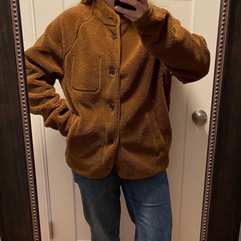 Banana Republic Men's Sherpa Teddy Fleece Button Jacket Brown Size L - Picture 5 of 7